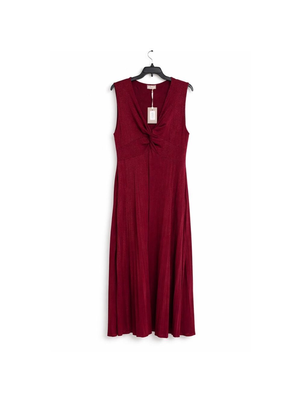 Saiph Burgundy Twist Front Sleeveless Maxi Dress Pleated Made in Italy Size 1X